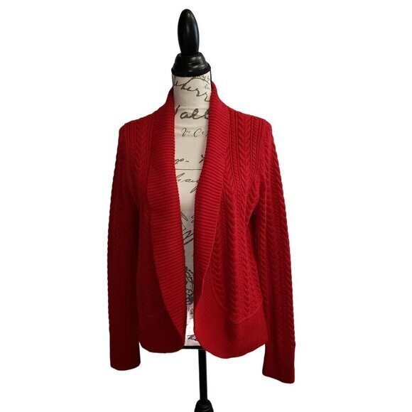 Talbots Red Open Front Drapey Cardigan Wool Blend Womens Size LP Pre-Owned - Picture 1 of 10